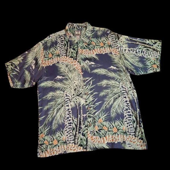 Tommy Bahama Silk Button-up Hawaiian Tropical Green Men Size Large - Picture 3 of 16